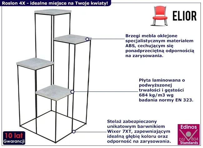 Industrialny stojak na kwiaty czarny + beton - Roslon 4X