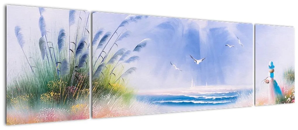 Obraz - Romantyczna plaża, obraz olejny (170x50 cm)