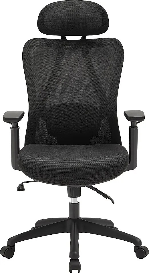 Fotel biurowy ergonomiczny z zagłówkiem - Tkanina - Czarny - SORLITA