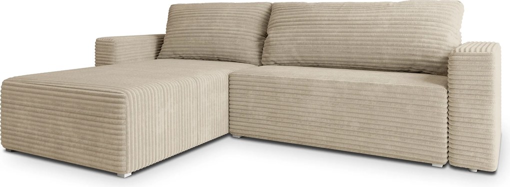 Masseno Narożnik CALTI z funkcją spania i pojemnikiem na pościel Narozniki L, Rozkładana sofa - Kremowy, TILIA 03