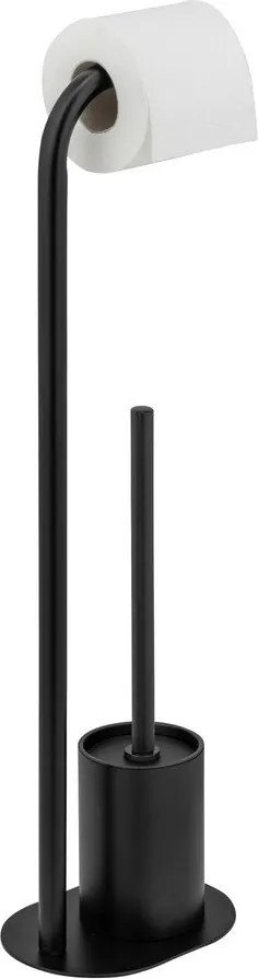 Czarny stalowy stojak na papier toaletowy ze szczotką Levante – Wenko