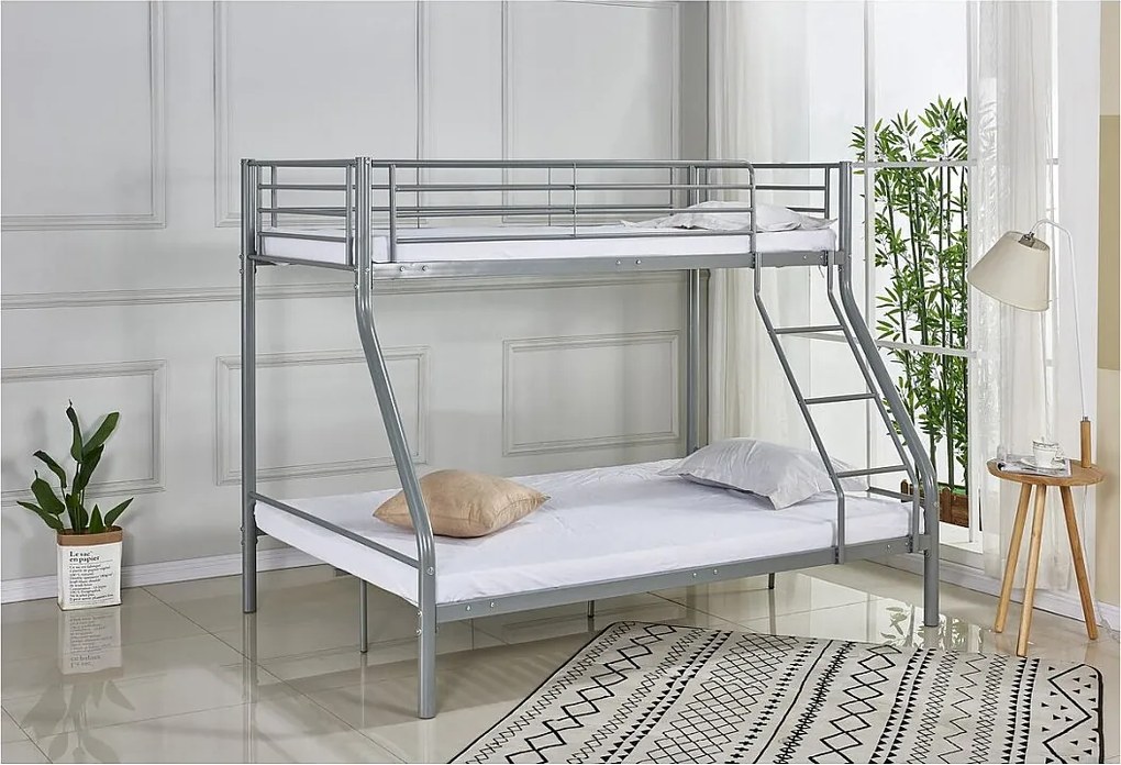 Metalowe łóżko piętrowe „Leo” wraz z podstawami – 90/140 x 190 cm – szare