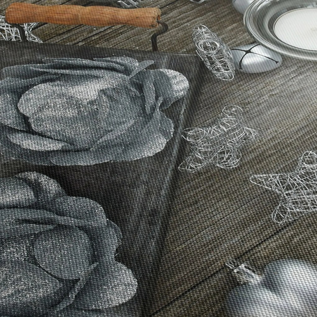 Obraz - srebrne ozdoby świąteczne (z zegarem) (90x30 cm)