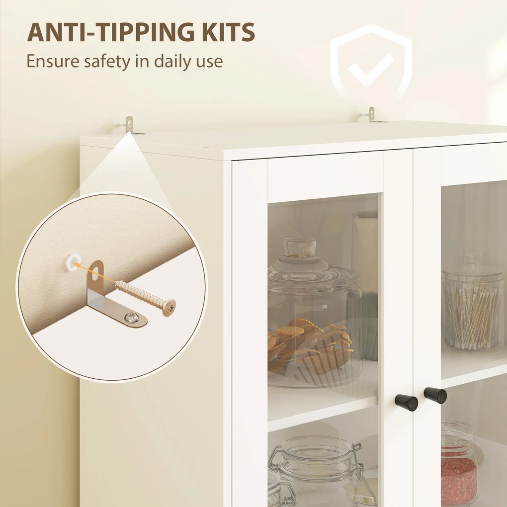 HOMCOM Szafka kuchenna z szufladami i drzwiami szklanymi, powierzchnia z melaminy, Biały