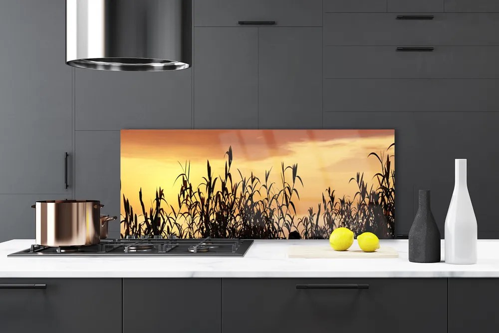 Szkło do Kuchni na Ścianę Liście w Kolorach Zachodzącego Słońca