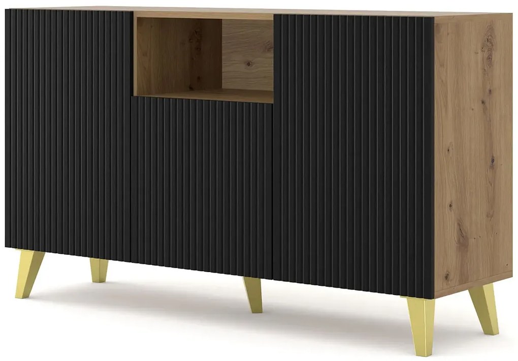 Komoda z lamelami dąb artisan + czarny - Melis 3X