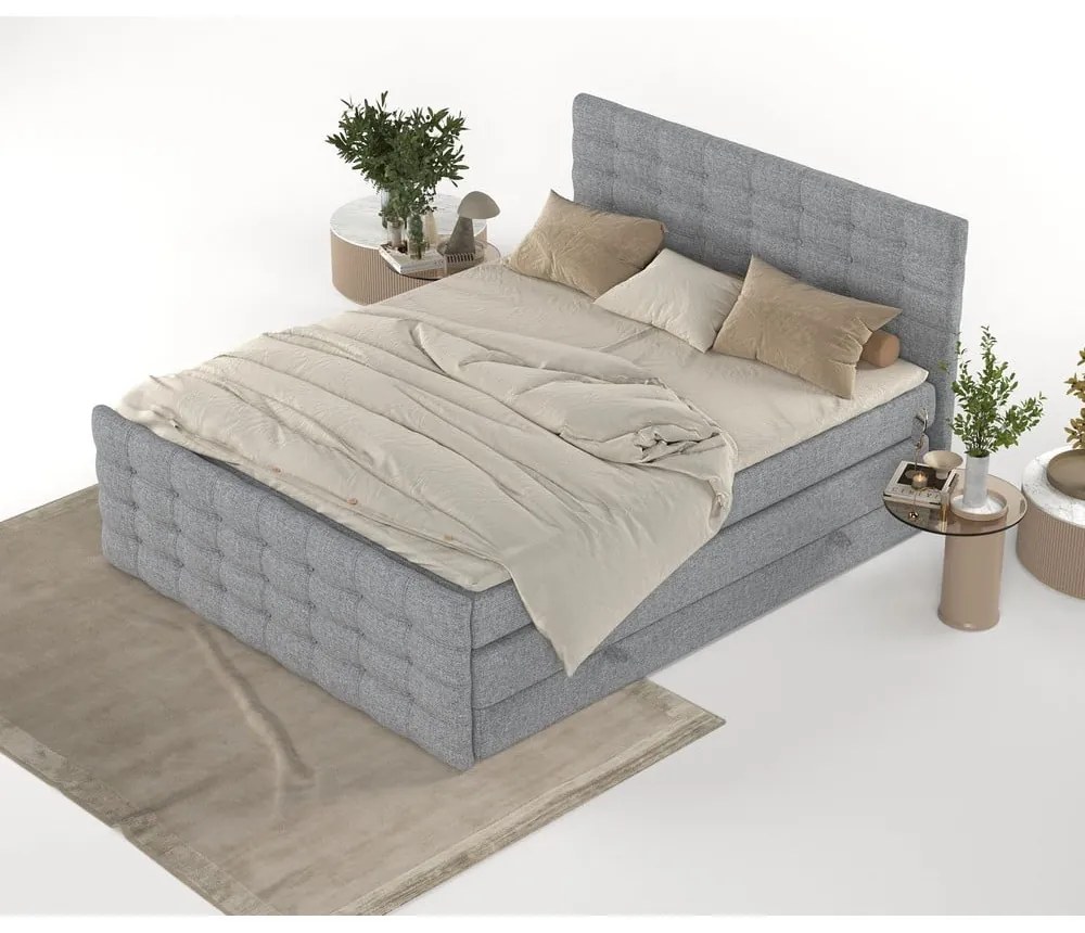 Szare łóżko boxspring ze schowkiem 180x200 cm Blend – Maison de Rêve