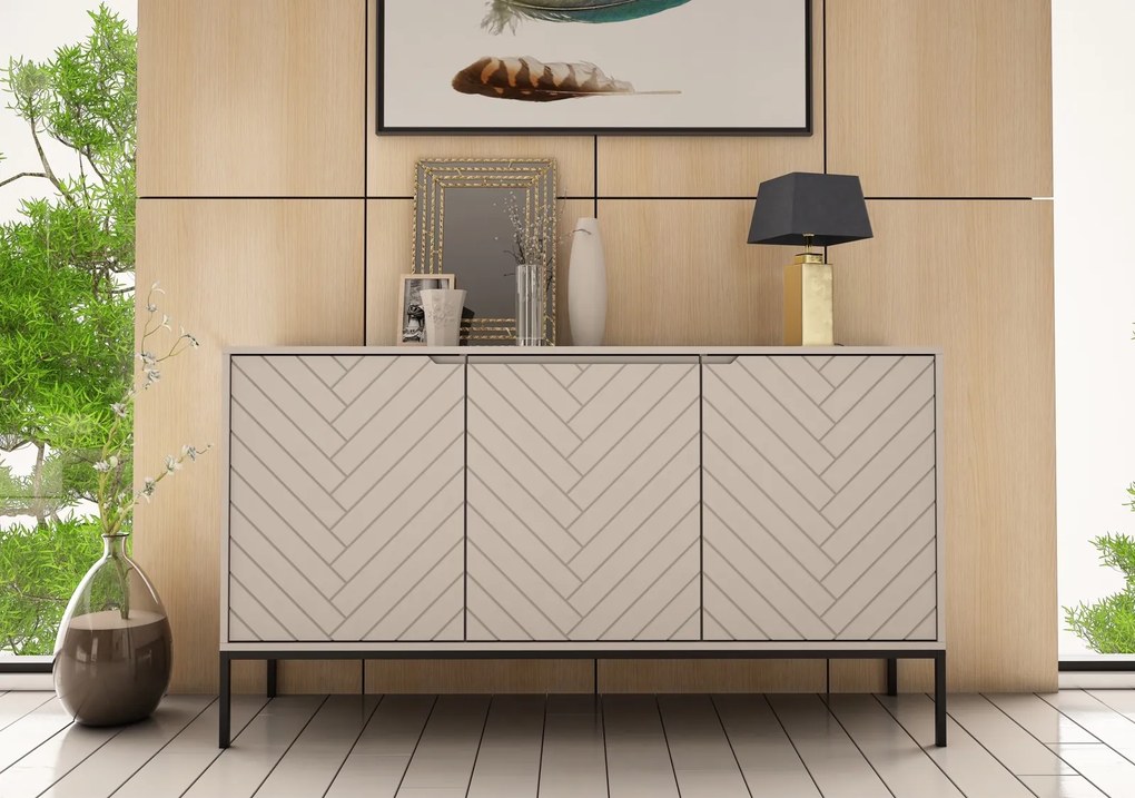 Komoda ze wzorem jodełki Aspen 03 cashmere/czarny