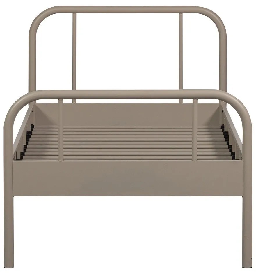 Beżowe metalowe łóżko jednoosobowe ze stelażem 90x200 cm Mata – WOOOD