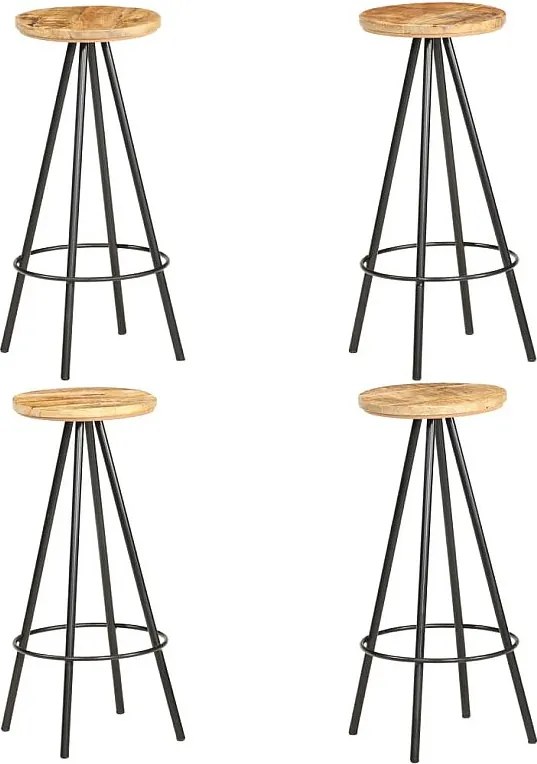 Zestaw 4 Stołków Barowych z Surowego Drewna Mango w Stylu Industrialnym z Wbudowanym Podnóżkiem