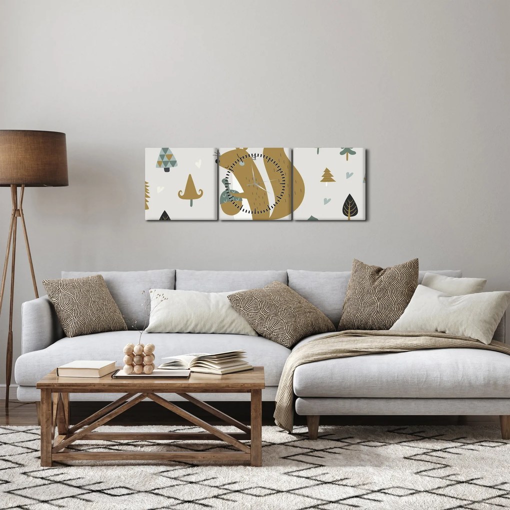 Obraz - Wiewiórka z orzechem (z zegarem) (90x30 cm)
