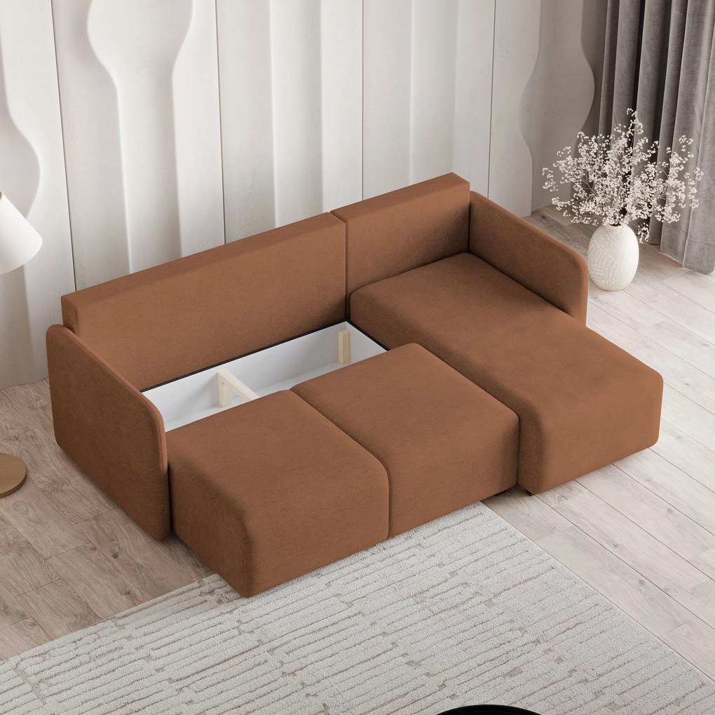 Masseno Narożnik SUVINO z funkcją spania i pojemnikiem na pościel Narozniki L, Rozkładana sofa - Miedziany, NEVE 52
