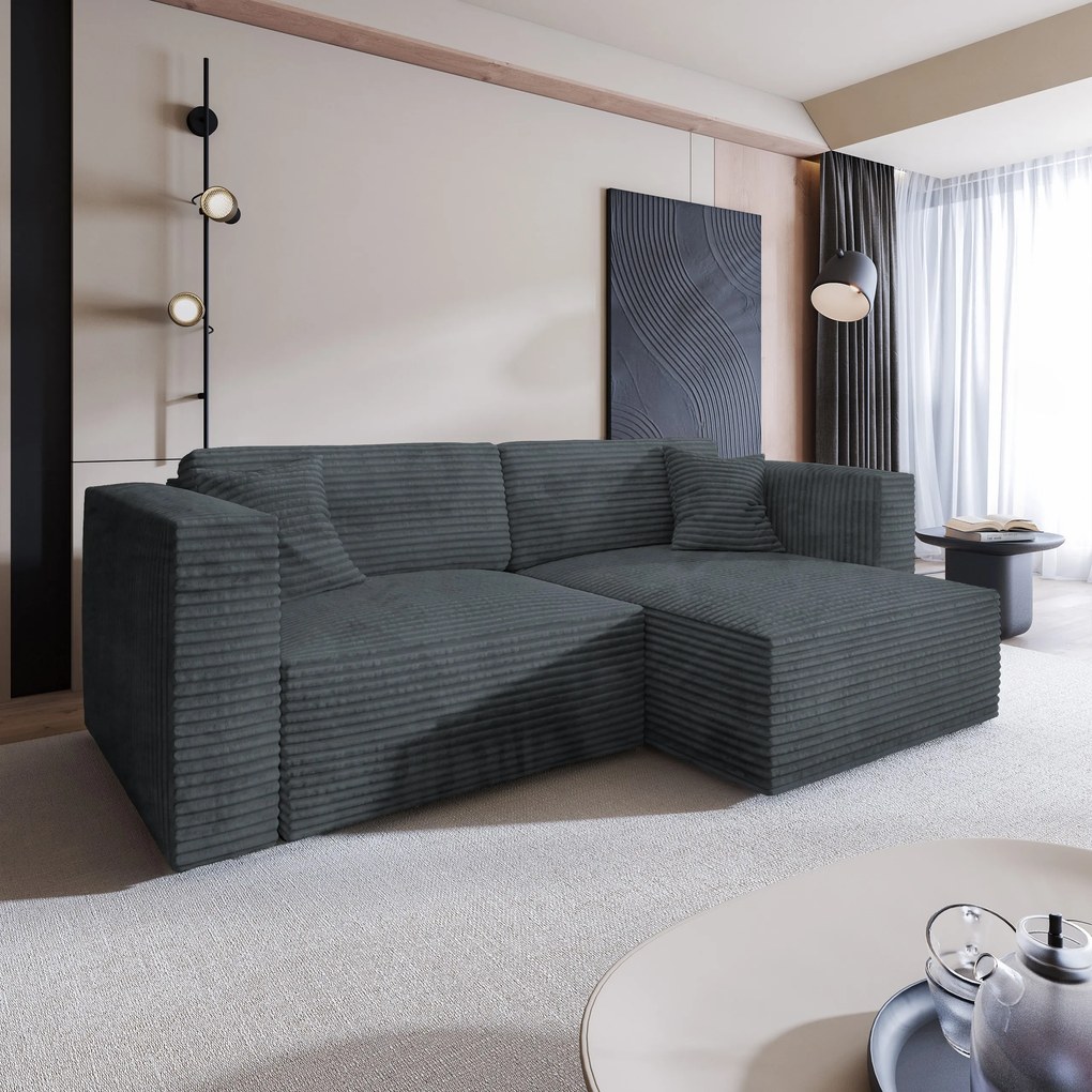 Masseno Narożnik NERIO z funkcją spania i pojemnikiem na pościel Narozniki L, Rozkładana sofa - Szary, TILIA 85