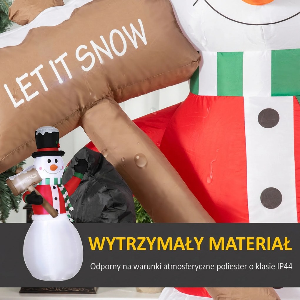 Outsunny Dekoracja Bożonarodzeniowa, Bałwanek z Tabliczką, nadmuchiwany, duży, w zestawie z dmuchawą, 103 długość x 70 szerokość x 180 wysokość cm