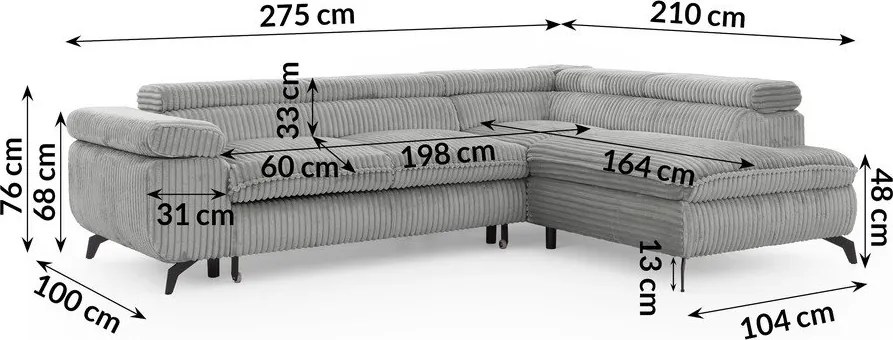 Jasnoszary sztruksowy narożnik (prawostronny/w kształcie litery L) Marbeya – Ropez
