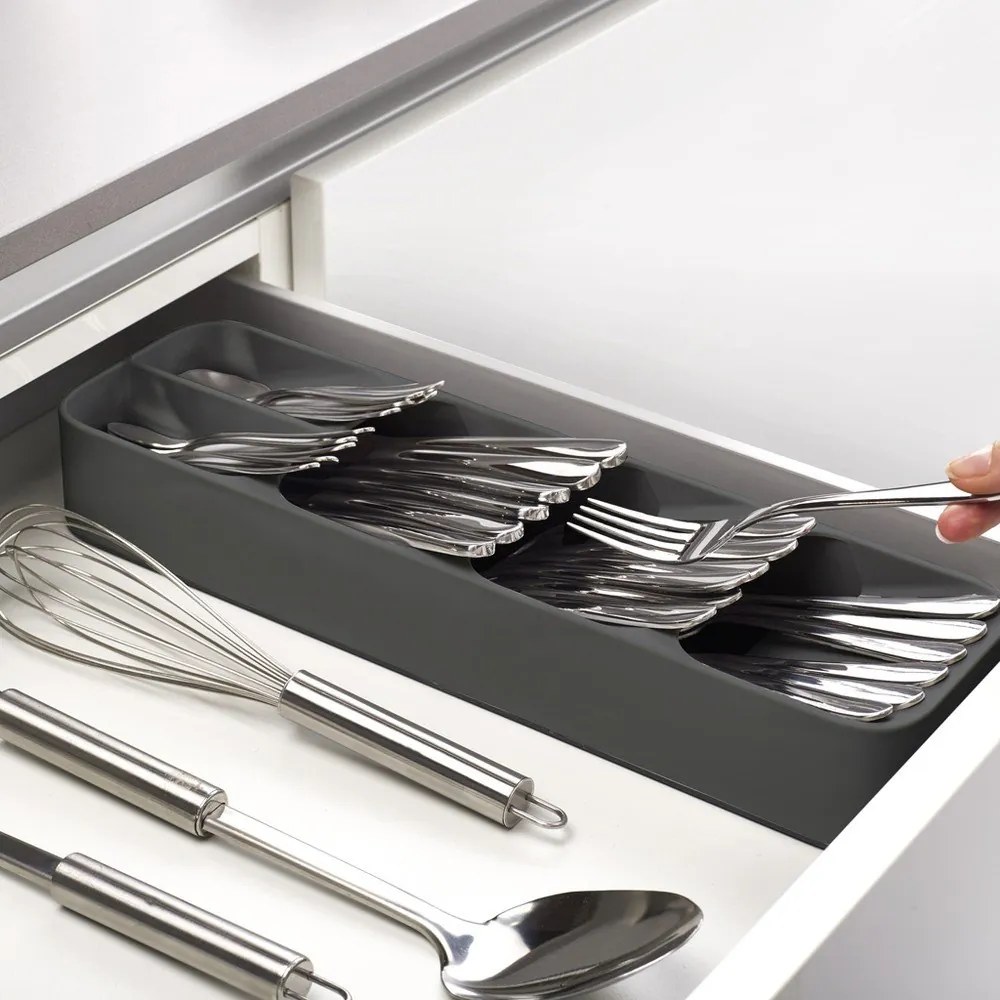 Szary plastikowy organizer na sztućce do szuflady 11 x 39,5 cm Duo – Joseph Joseph