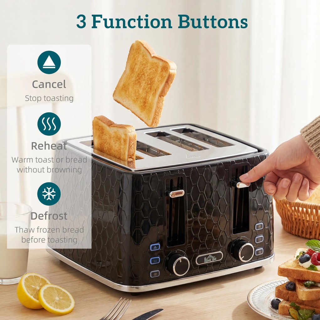 HOMCOM Czajnik 1,7 L 2200 W i toster na 4 kromki z filtrem antywapiennym, zestaw, czarny | Aosom PL