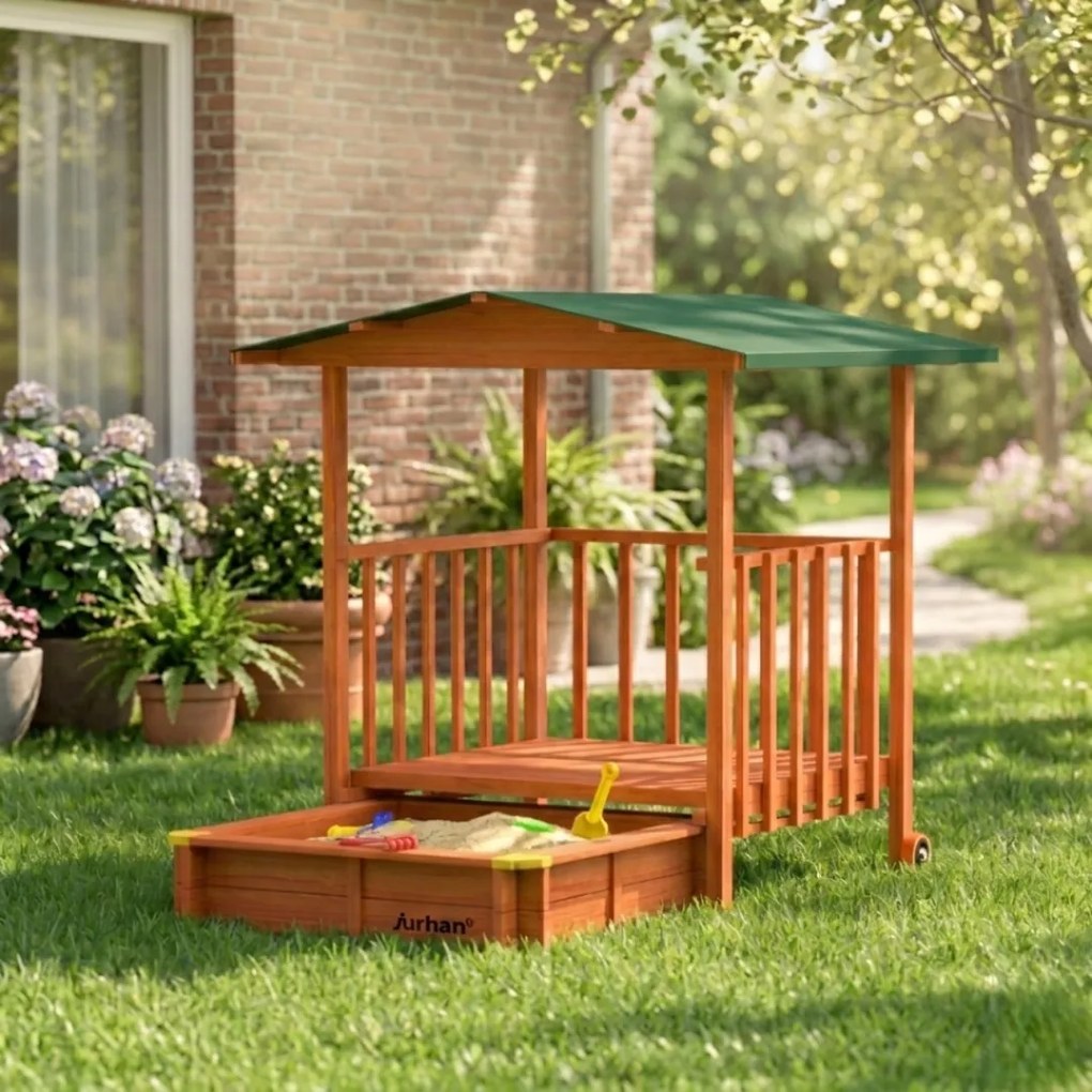 Piaskownica z werandą SUNNY, 130x130x143cm, brązowa/zielona Jurhan