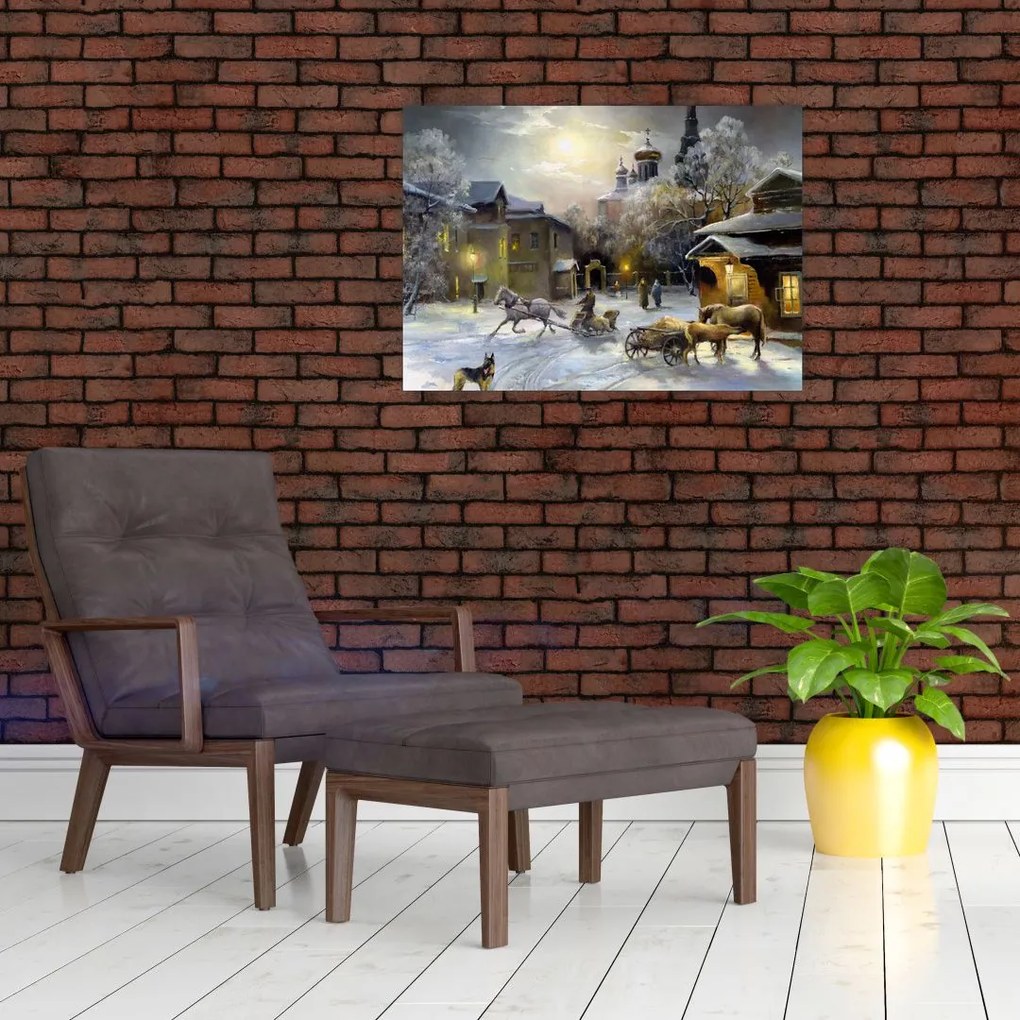 Obraz na szkle - Zimowa wioska (70x50 cm)