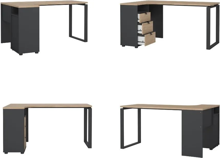 Biurko narożne z kontenerkiem Sign szary mat/jackson hickory