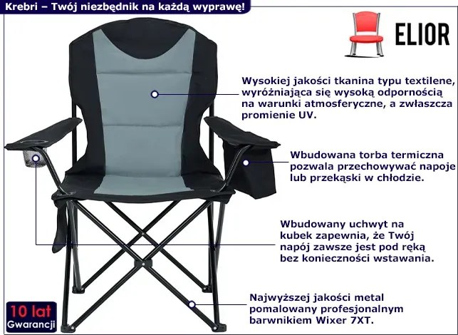 Składane krzesło kempingowe czarny + szary F5-F91