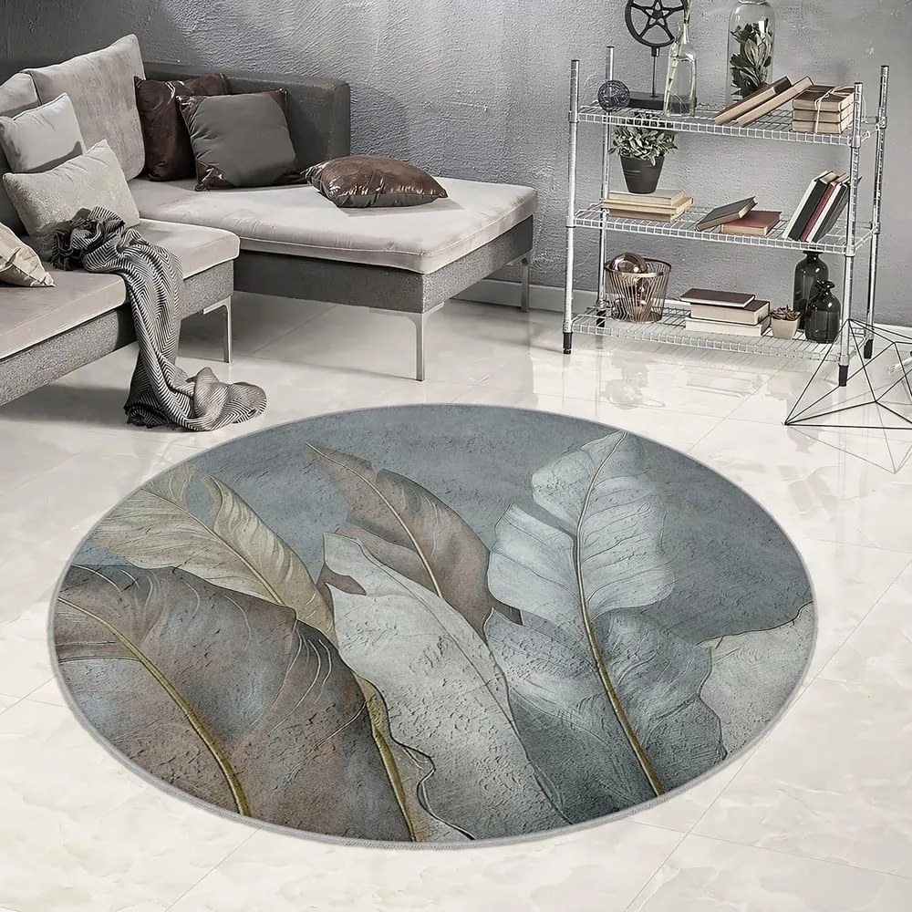 Zielono-szary okrągły dywan odpowiedni do prania ø 120 cm Dusty Leaves – Mila Home