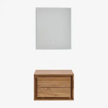 Zestaw Mebli Łazienkowych Z Drewna Tekowego Jabari Drewno Tekowe & Without Sink & Prostokątna Lampa Led I Przeciwmgielna 60x70 Cm Riben & Bez Kranu -