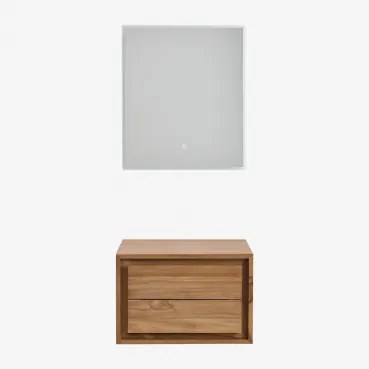 Zestaw Wiszących Mebli Łazienkowych Z Drewna Tekowego Jabari Drewno Tekowe & Without Sink & Prostokątna Lampa Led I Przeciwmgielna 60x70 - Sklum