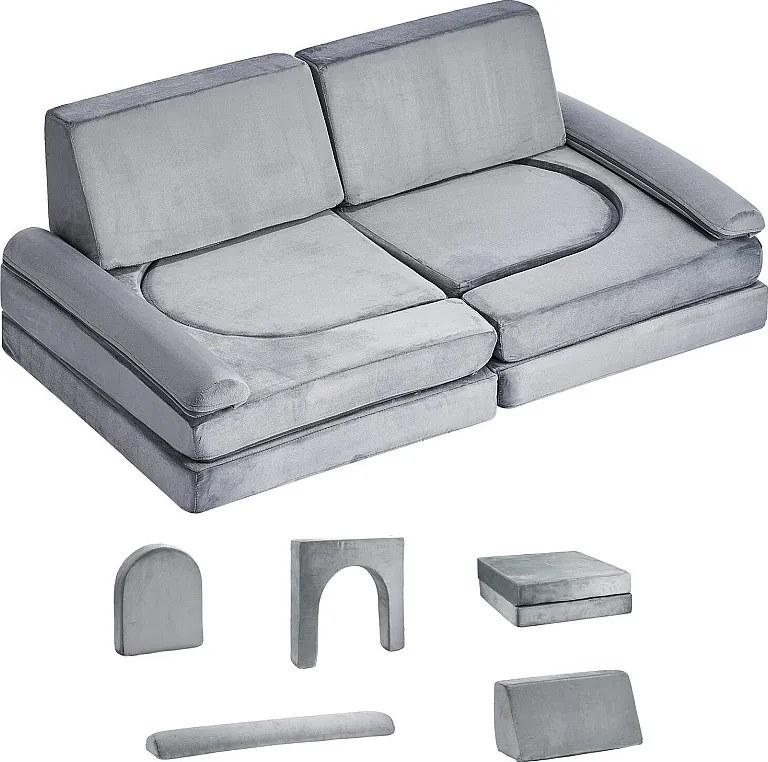 Modułowa Kanapa do Zabawy SucceBuy dla Dzieci Składająca się z 10PCs, Przekształcalna Kanapa Segmentowa, z Podłokietnikami, z Gąbki 28D i Krótkim Włosiem, Szary