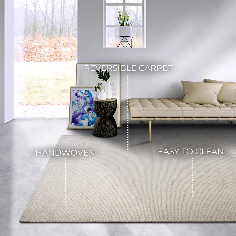 Kremowy dywan z mieszanki wełny tkany ręcznie 190x280 cm Pradesh Natural White – Elle Decoration
