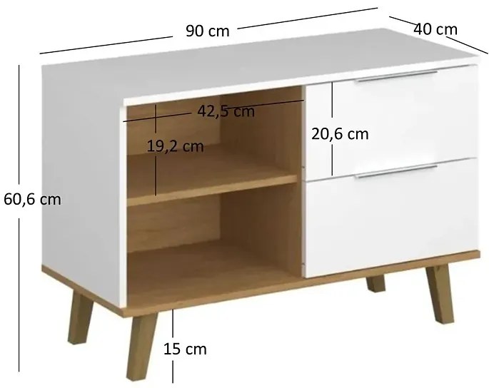 Biała półotwarta komoda na nóżkach - Olenako 6X