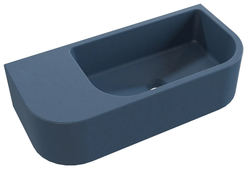 Umywalka betonowa wisząca / nablatowa półokrągła z półką bez otworu na baterię 65 x 30 cm LARMO | różne kolory : Kolor - Niebieski denim, Typ montażu - nablatowa