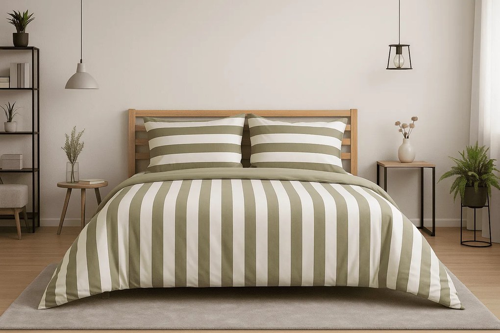 PrzytulneMieszkanie.pl PrzytulneMieszkanie.pl Bawełniana pościel STRIPES biało-zielona Rozmiar pościeli: 2 szt 70 x 90 cm | 200 x 220 cm