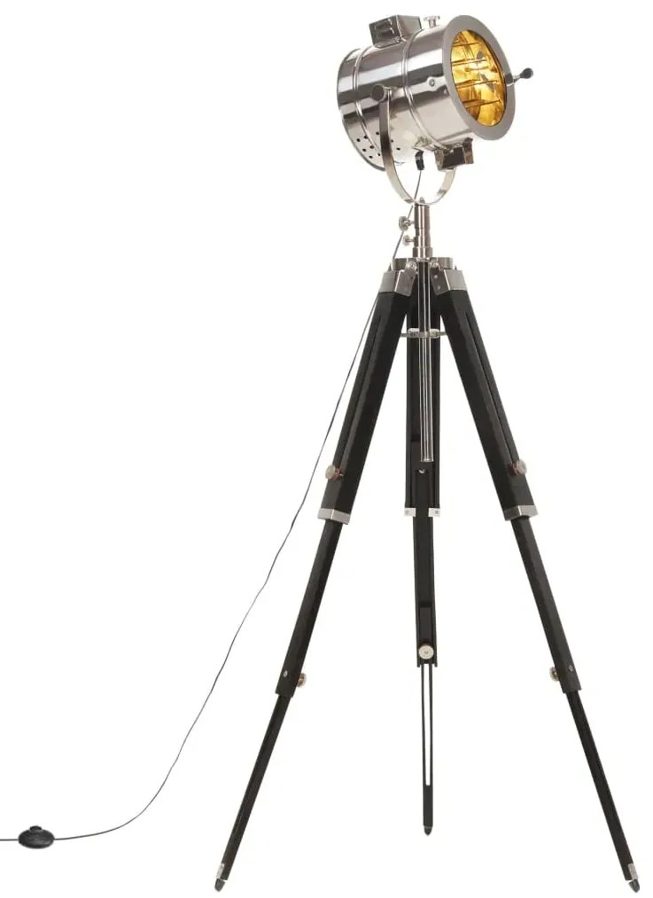 Czarna retro lampa podłogowa z drewna mango - EX192-Erfis