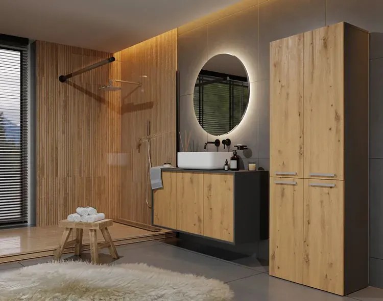 Szafka łazienkowa z koszami antracyt + dąb artisan W3-G24