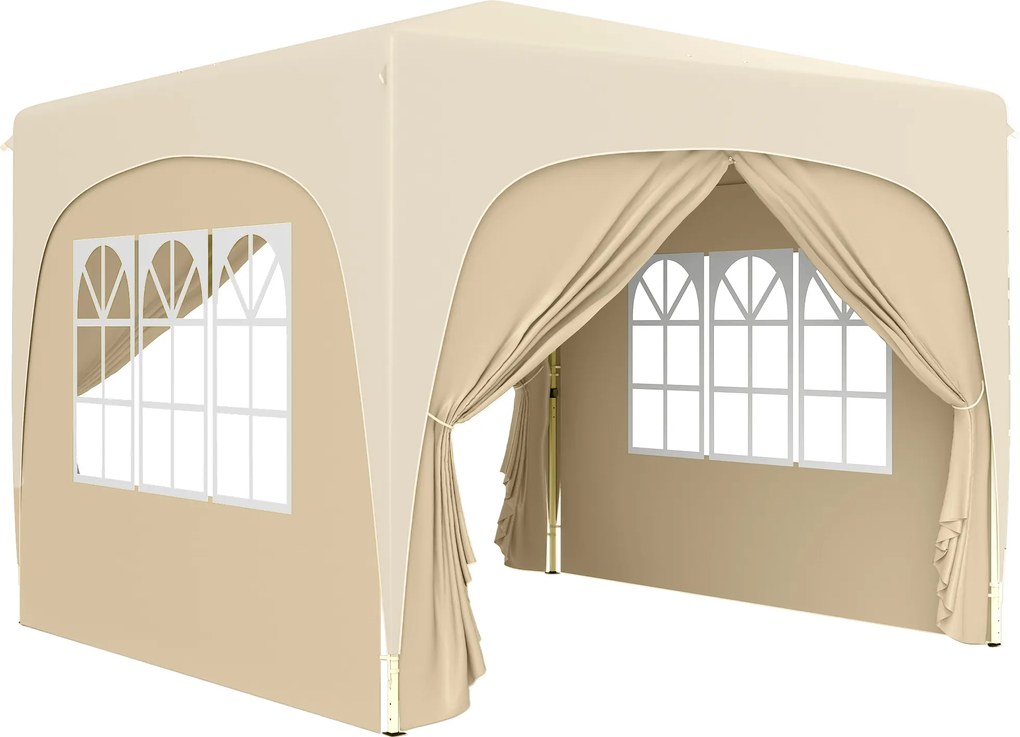 Outsunny Pawilon 3 x 3 m, Składany Namiot Ogrodowy z Bocznymi Ścianami i Torbą, Ochrona UPF50+, Wysokość Regulowana, Piasek