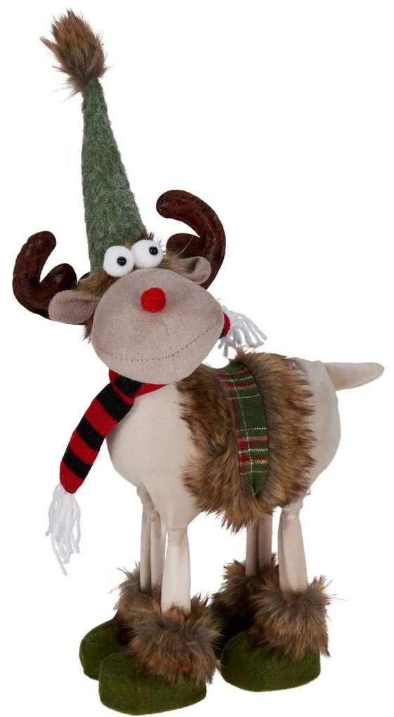Dekoracja świąteczna Renifer z czerwono-czarnym szalikiem, 23 x 15 x 37 cm