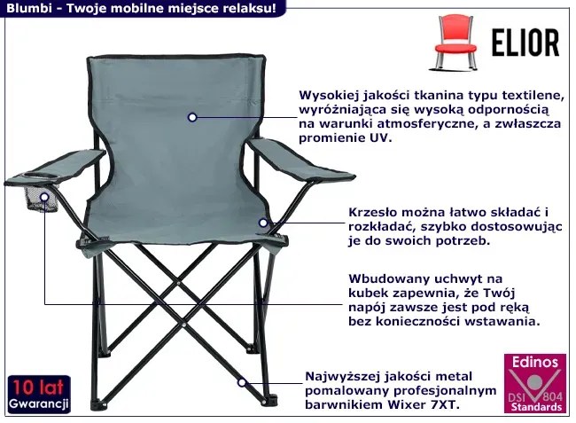 Szare krzesło kempingowe - Suvine 3X