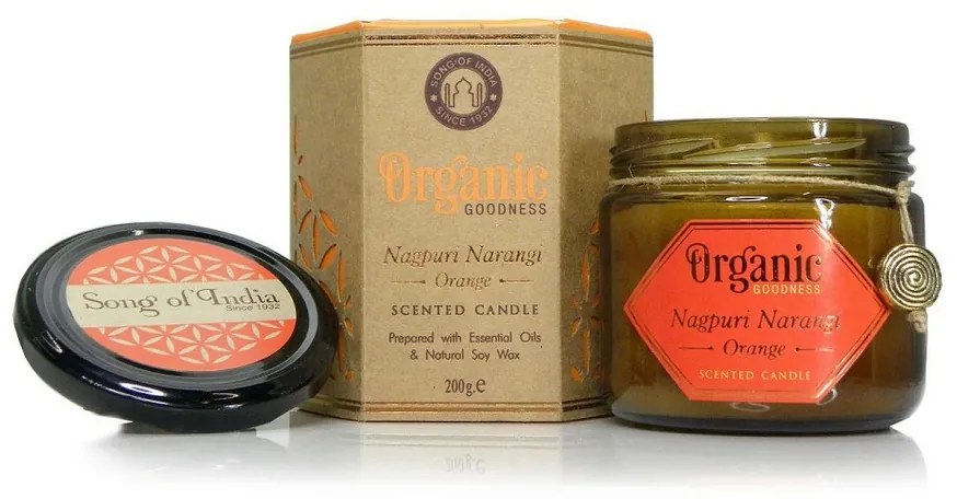 Świeca organiczna Nagpuri Narangi - Pomarańcza 200g w bursztynowym szkle