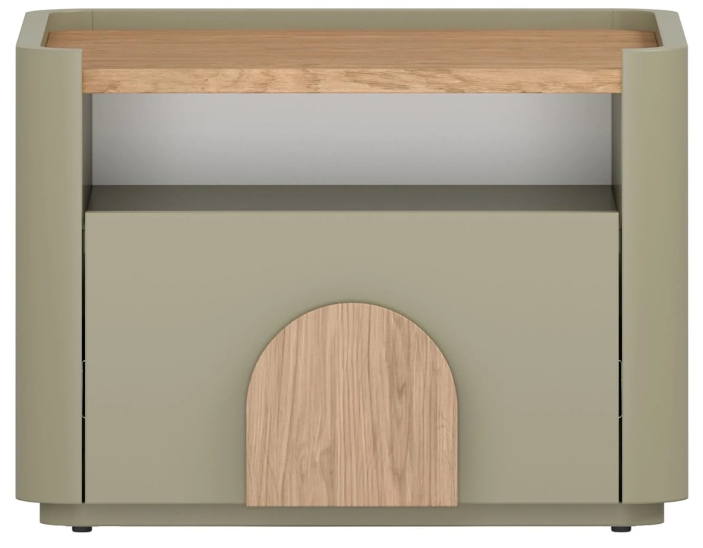 Szafka nocna Amilio z szufladą 50 cm - eukaliptus / dąb baltic dune / uchwyty dąb naturalny