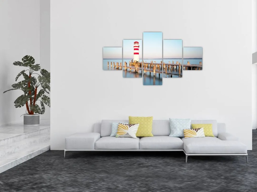 Obraz latarni morskiej o świcie (125x70 cm)