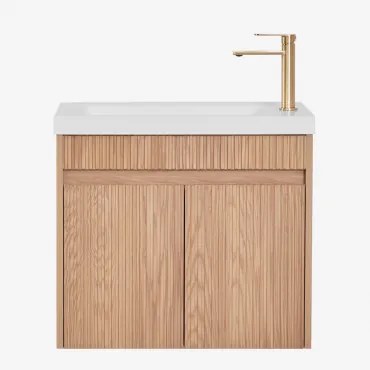 Zestaw Wiszących Mebli Łazienkowych Zintegrowany Z Umywalką Narek Popielaty Brąz & Bezlusterkowiec & - Sklum