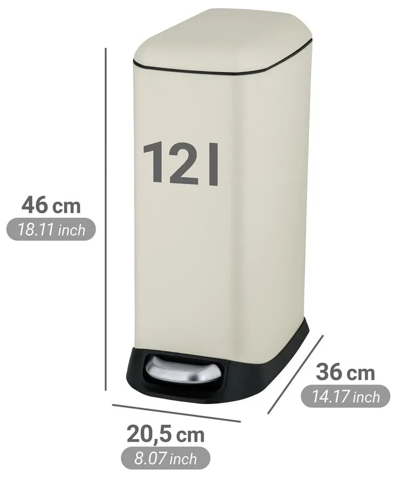 Kremowy stalowy kosz na śmieci z pedałem 12 l Design – Wenko