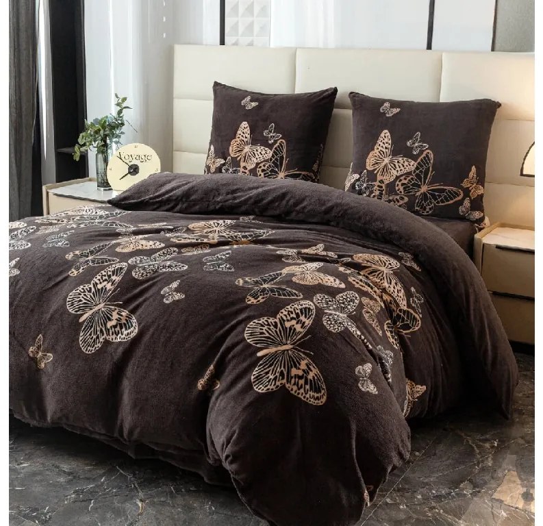 PrzytulneMieszkanie.pl PrzytulneMieszkanie.pl Pościel z mikropluszu BUTTERFLYA brązowa Rozmiar pościeli: 70 x 80 cm | 140 x 200 cm