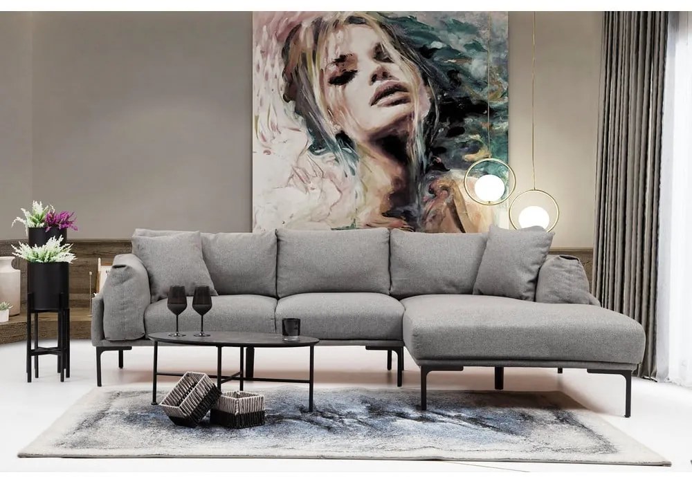 Szara sofa narożna Artie Leo, prawy narożnik