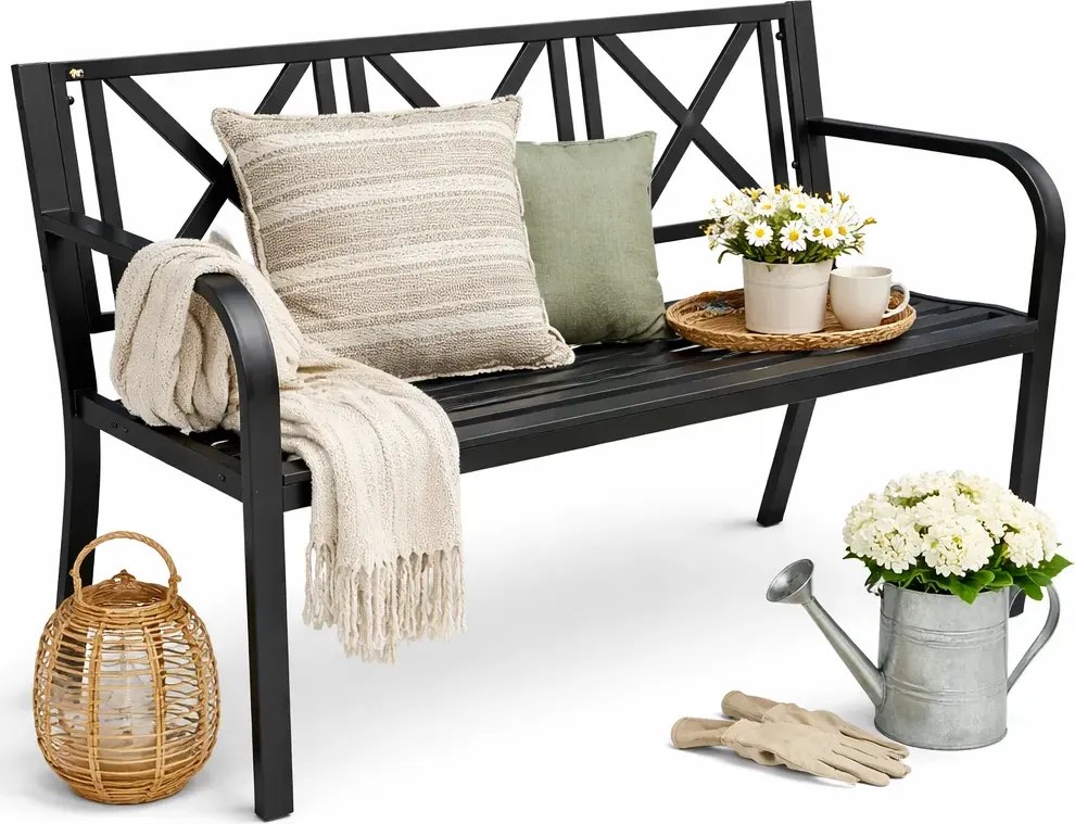 Czarna metalowa ławka ogrodowa W0-K24