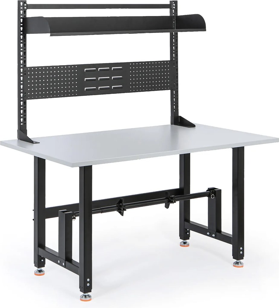 Stół pakowy PROFI z regulacją wysokości, 1400 × 800 × 790–940 mm z nadstawką i uchwytem na rolkę