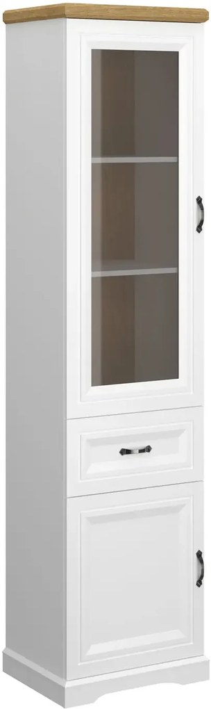 Wysoka klasyczna witryna szklana biały + dąb harbor K8-P23