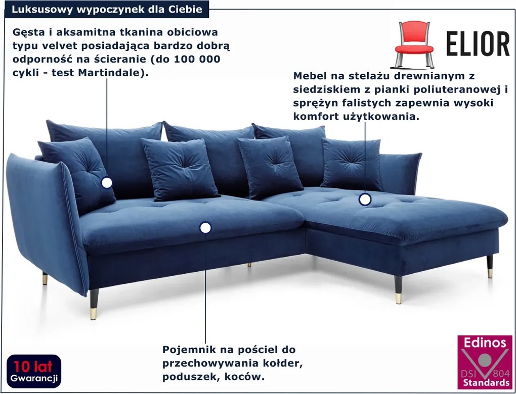 Granatowy narożnik pikowany rozkładany E4-R91