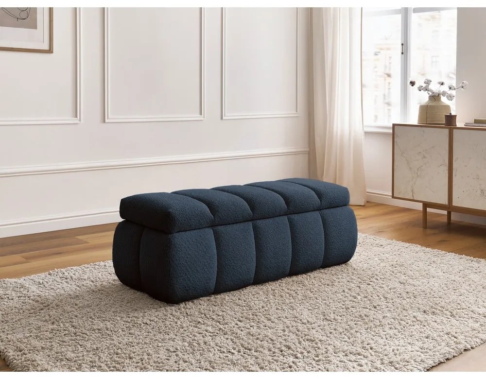 Ciemnoniebieska ławka z materiału bouclé – Bobochic Paris